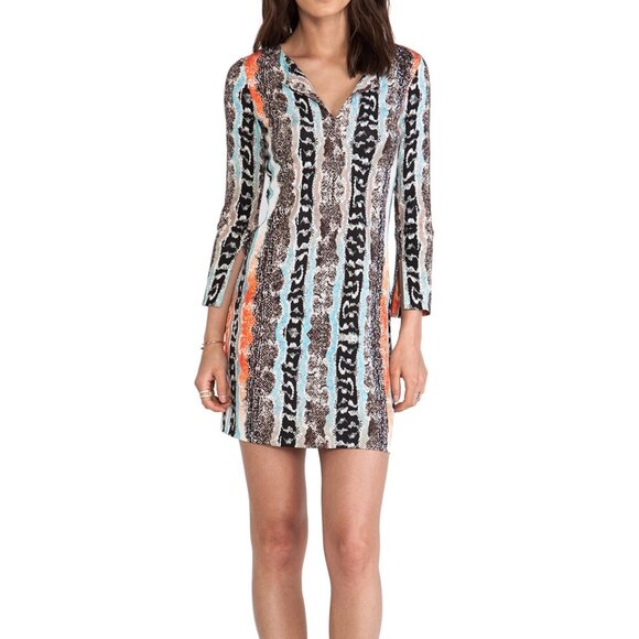 Diane von Furstenberg NEW REINA TWO Silk 3/4 Sleeve Mini Dress in Oasis Snake - Picture 4 of 8